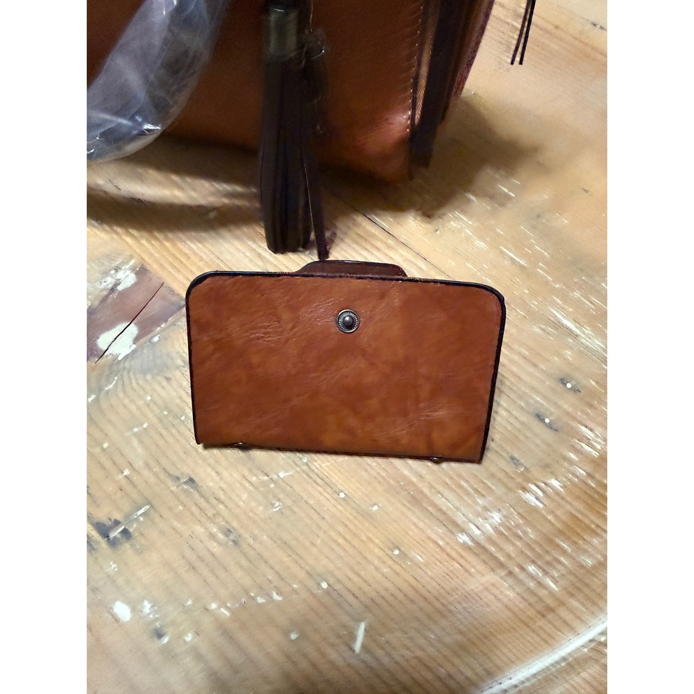 Brown Faux Leather Satchel Handbag With Card Holder New - Picture 2 of 7